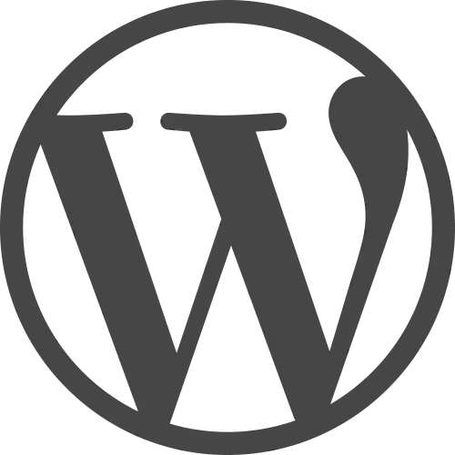 Logo WordPress semplificato, in nero su sfondo trasparente, con la lettera "W" all’interno di un cerchio per la realizzazione siti web e il restyling e redesign.