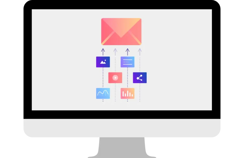 Illustration of a newsletter that integrates multimedia content for the e-mail marketing service.