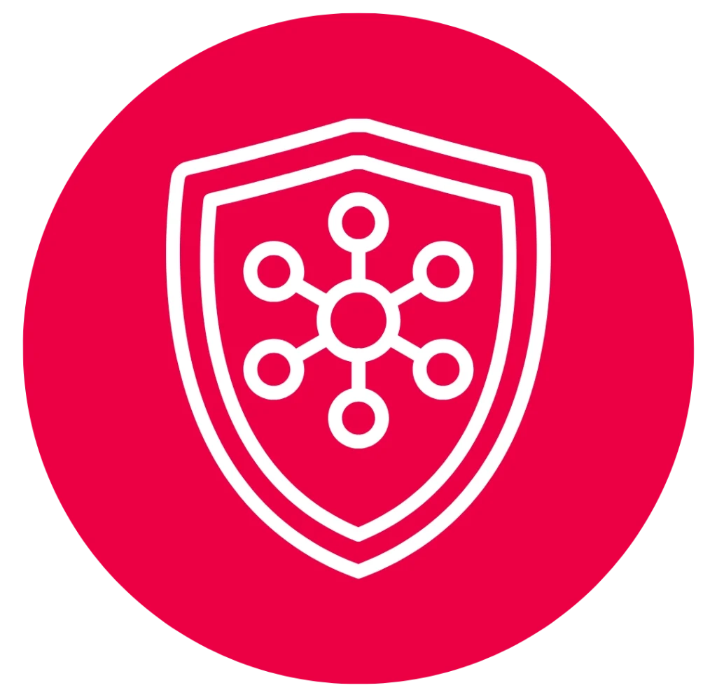 Icon of Jinni Srl's Digital Security Hub with shield and digital network for the protection of corporate data